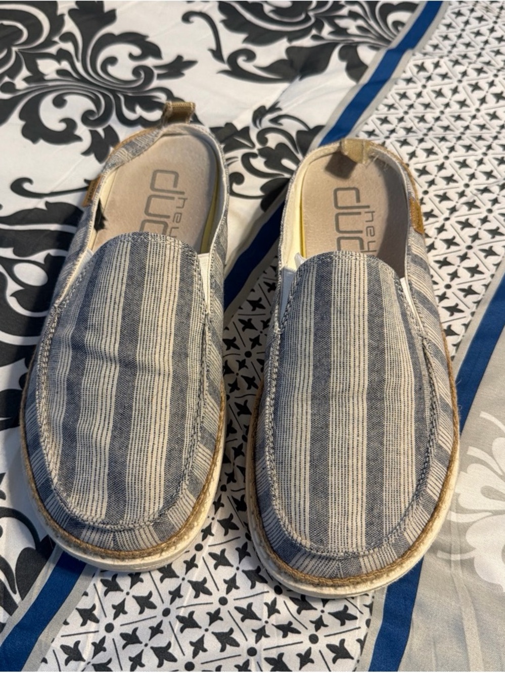 Hey Dude Casual Slip-On Loafers in Blue and White Stripes